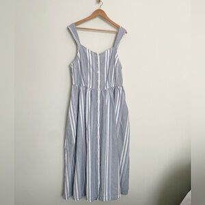 Navy striped cotton & linen blend dress